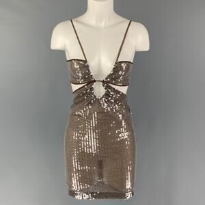 NENSI DOJAKA Size XS Brown Silver Polyester Blend Cut Out Sequined Mini Dress